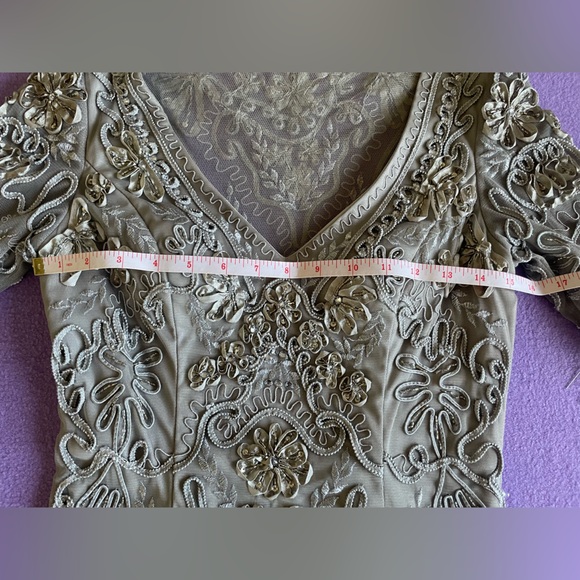 Sue Wong Nocturne Beaded Cocktail Dress 3/4 Sleeve V-Neck Sheath Size 2 - Picture 4 of 9